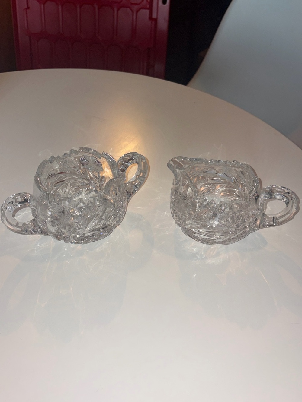 Source Unknown Clear Cut Crystal-Style Creamer and Sugar Set